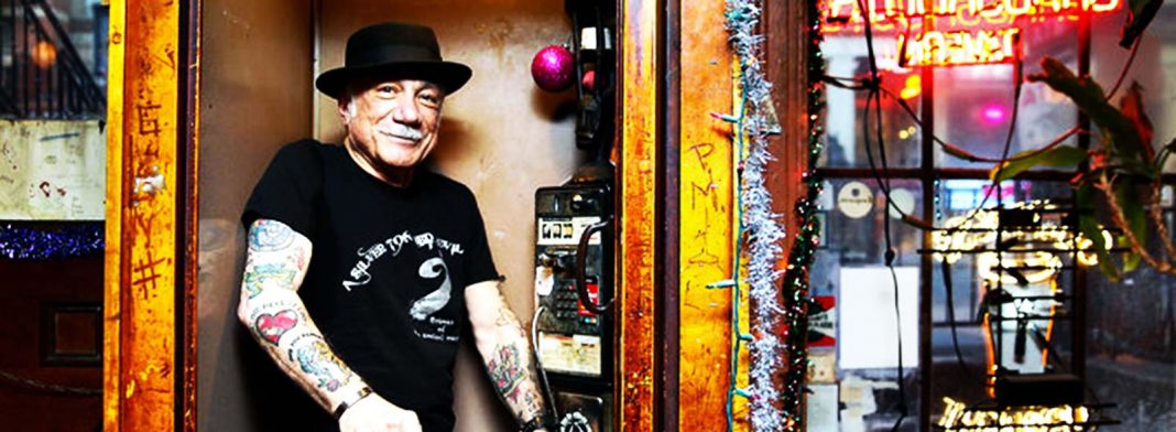 The poet Phillip Giambri at Grassroots Tavern on St. Marks Place, one of his frequent haunts. Credit Nicole Craine for The New York Times