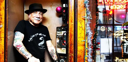 The poet Phillip Giambri at Grassroots Tavern on St. Marks Place, one of his frequent haunts. Credit Nicole Craine for The New York Times