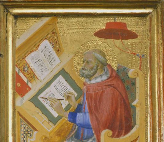 Benedetto di Bindo/Philadelphia Museum of Art, Pennsylvania/John G. Johnson Collection, 1917/Bridgeman Images Detail of Saint Jerome translating the Gospel of John, circa 1400