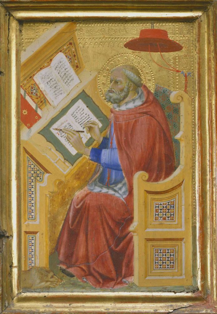 Benedetto di Bindo/Philadelphia Museum of Art, Pennsylvania/John G. Johnson Collection, 1917/Bridgeman Images Detail of Saint Jerome translating the Gospel of John, circa 1400